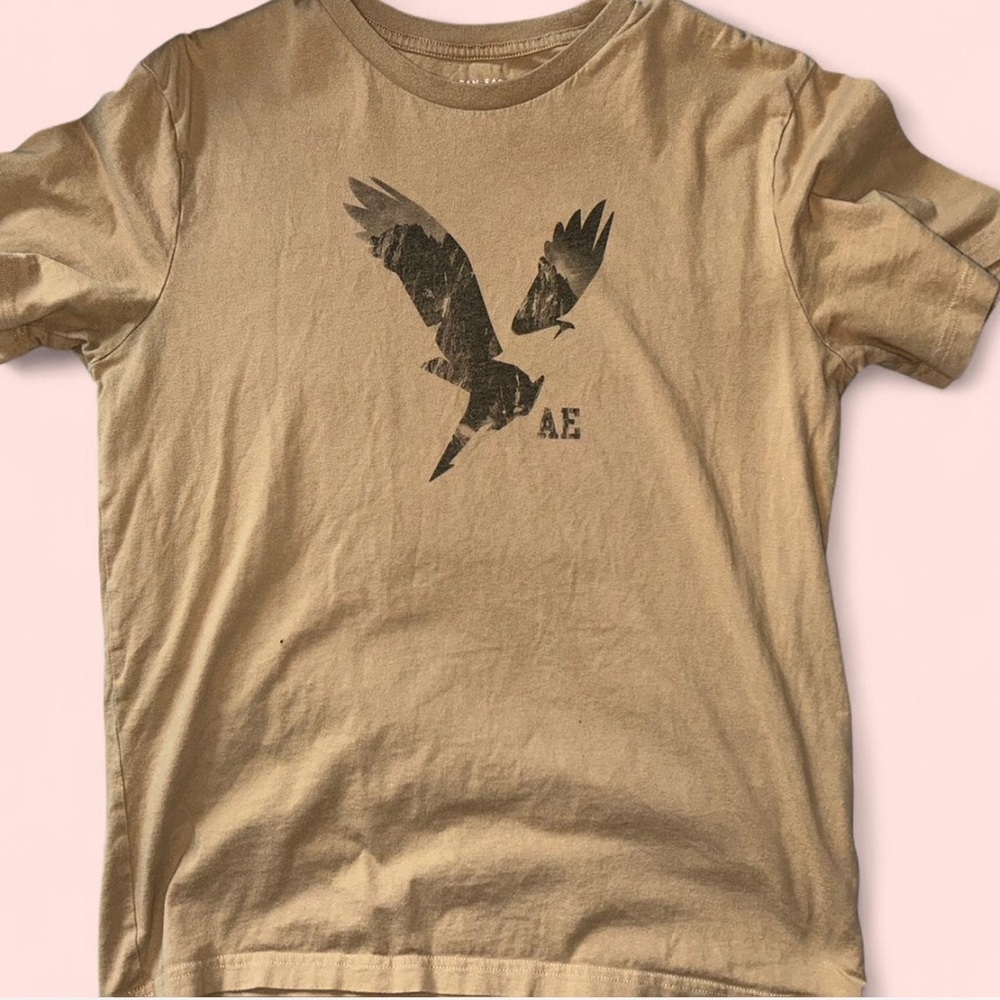 American Eagle Outfitters Tan Crewneck Tee with Dark Graphic